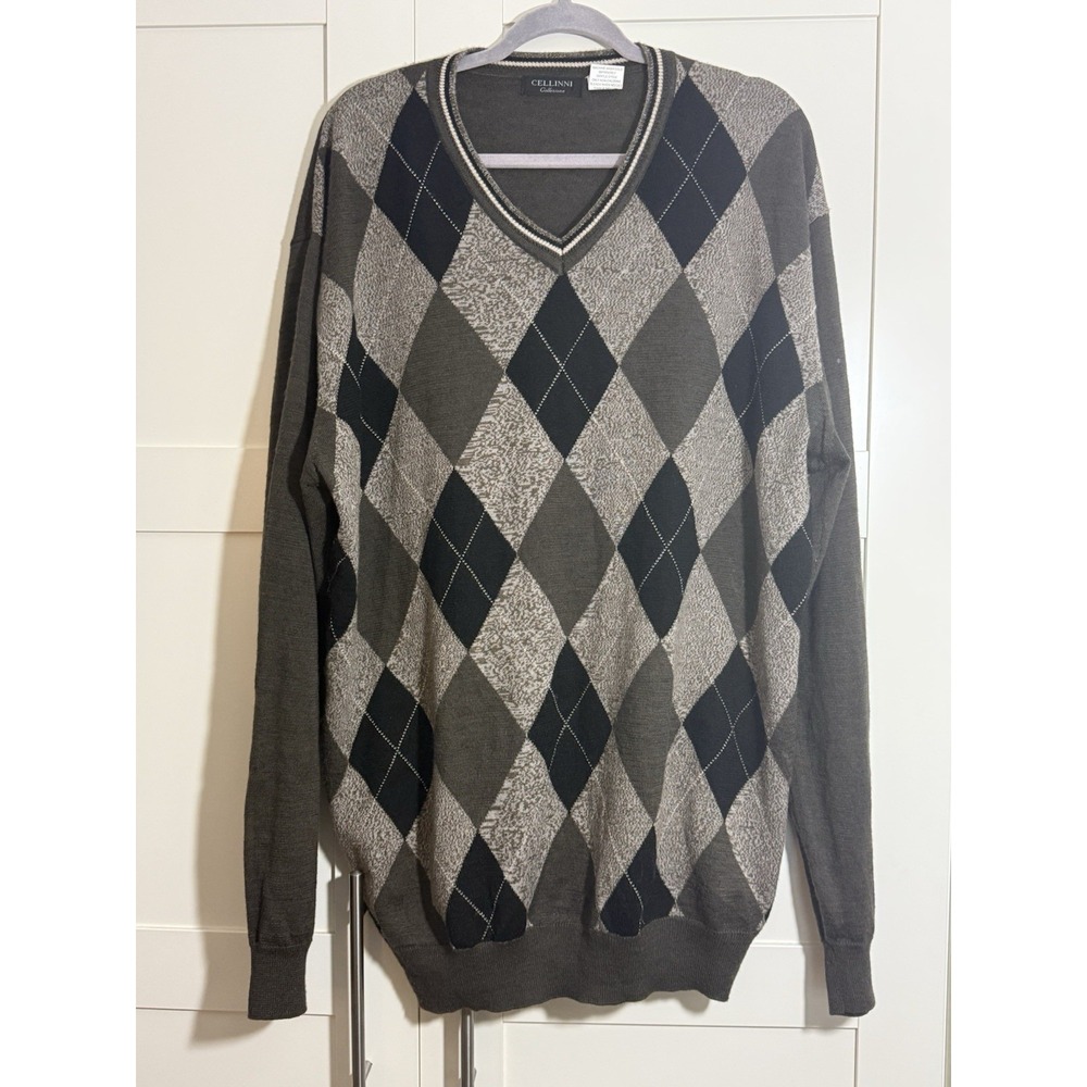 Cellini Collezione Men's XLT Tall Pullover Sweater Grey‎ Wool Blend
